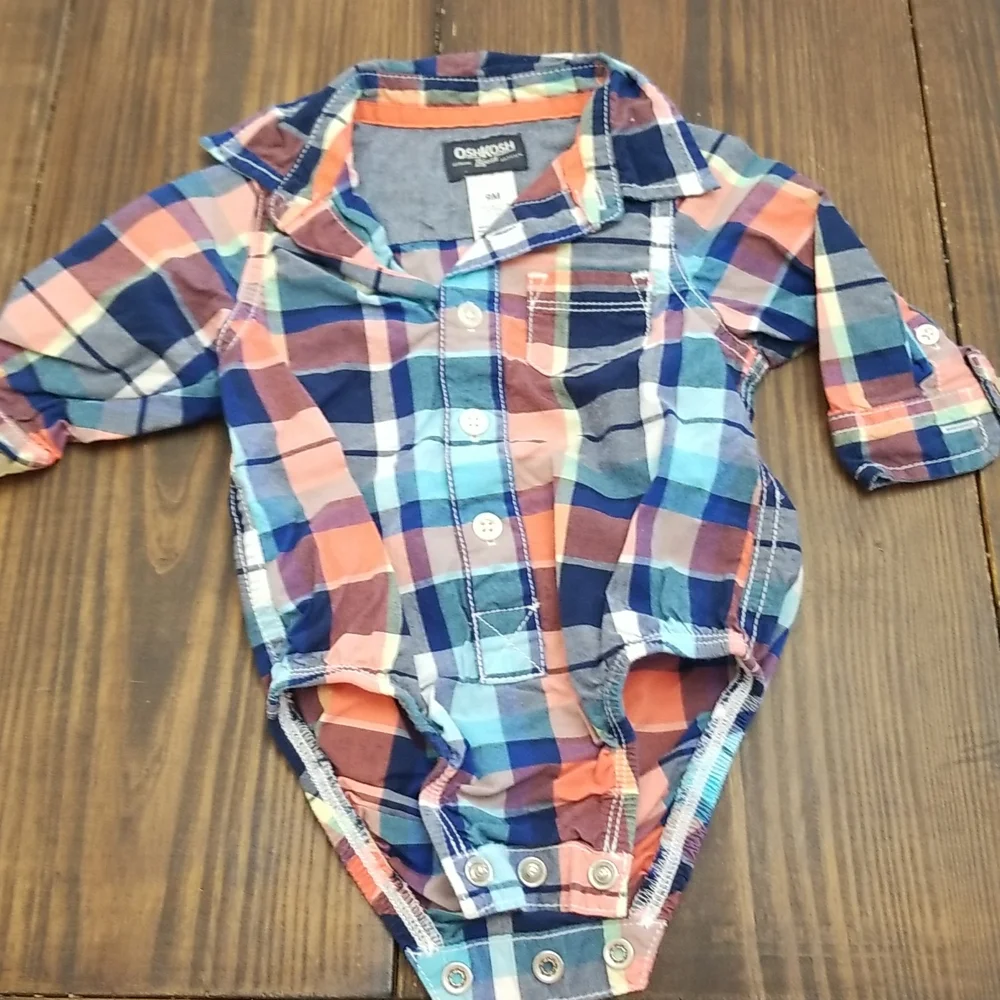 Oshkosh Buttondown Collared Plaid Bodysuits 9m